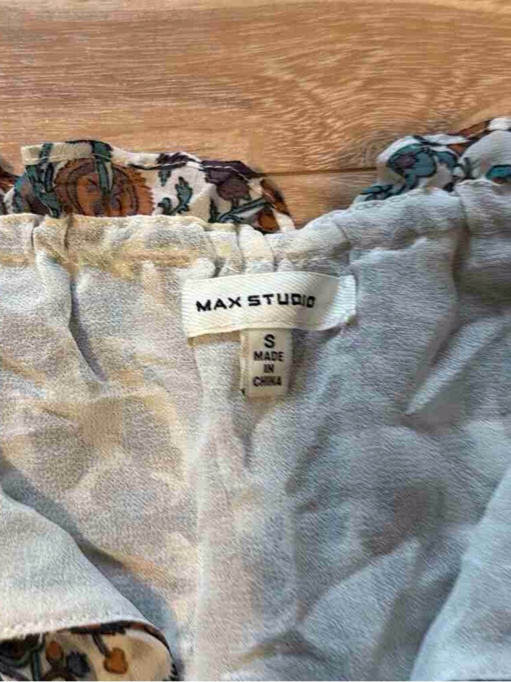 Max Studio Cream Floral Tunic with Green & Brown Motif - Picture 5 of 6